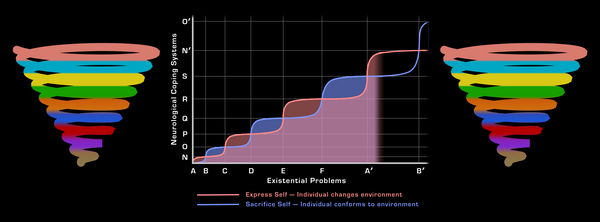 A common E-C theory visualization showing progress to A'N', flanked by SD-colored spirals.